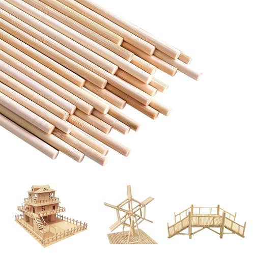 PYSEOSISE Palitos de Madera Redondos, 120 Piezas Palitos de Madera para Manualidades, 300mm x 3mm, para Manualidades y Bricolaje Modelismo