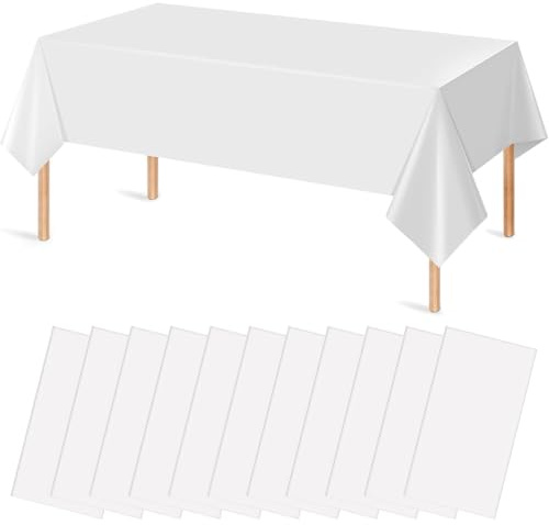 JYNVO 10 pcs Nappes Blanche Jetables, Nappe Rectangulaires137 X 274 cm, Nappe Jetables Effet Tissu Impermeable, Nappe de Table pour Anniversaire,Fête, Mariage, Barbecue,Nappe Intissé Blanche