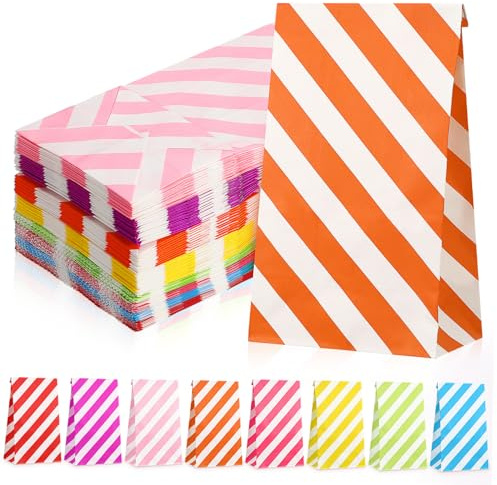 KAILIKETIY 80 Stück Teiliges Bunte Kleine Geschenktüten aus Kraftpapier Flacher Mund Vielseitige Papiertüten für Süßigkeiten Kekse Popcorn Kompakt Farbenfroh für Party Hochzeit Geburtstag