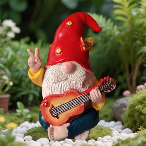 Garden Gnomes Outdoor Funny, Play Guitar Funny Garden Ornaments, Waterproof Resin Garden dwarf Statue for Outdoor & Indoor Decorations, Multicolour
