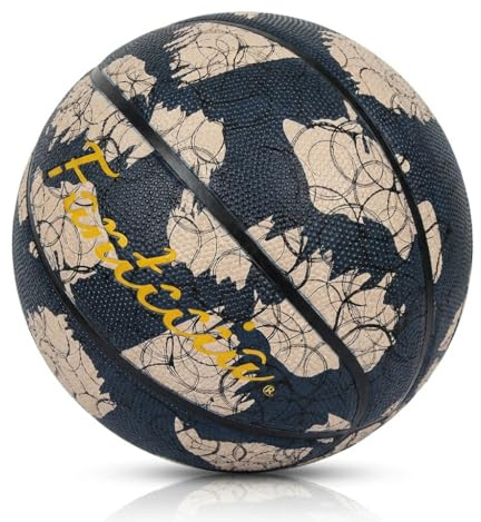 Fantecia Pallone da basket in gomma, misura 5, per interni ed esterni, per giovani e giocatori, nero con motivo a linee circolari