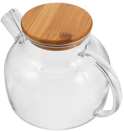 Hoement Glaskanne für Herdplatte mit Kurzem Ausguss und Bambusdeckel Hitzebeständig Klarer Borosilikatglas teekessel Großer Wasserkocher für Tee und Kaffee Spülmaschinenfest für Gesellige