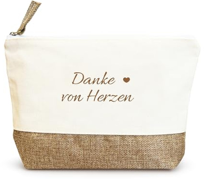 Dankeschön Geschenk – Kosmetiktasche mit Aufdruck „Danke von Herzen“, Schminktasche als kleine Aufmerksamkeit für Kollegin, Lehrerin, Freundin, Mama, Pflegekraft oder Hebamme, Abschiedsgeschenk Frauen