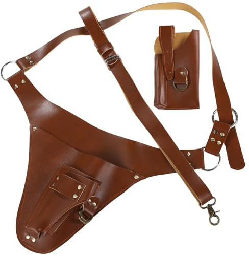 dolltobe Pu Leather Tool Organizer, Adjustable Waist Belt (46.5 in), Leather Gardening Belt, Garden Tool Apron with Multiple Pockets, Leather Tool Belt Holster with Detachable Pouch