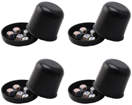 Veemoon 4 Juegos de Vasos de Dados Antitrampas Negros con Base Resistente a Roturas, Incluye 5 Dados de Colores para Juego Divertido en Bar y Ktv
