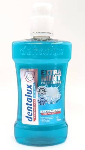 dentalux Mundspülung Extra Mint Freshness mit Alkohol bekämpft Plaque-Bakterien schützt mit Fluorid wirksam vor Karies 500 ml