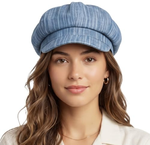 HIQIU Ballonmütze Damen Schirmmütze Sommer Barett Cap Mit leichte Streifen | Frühling Stylisch Achteck Newsboy Cap