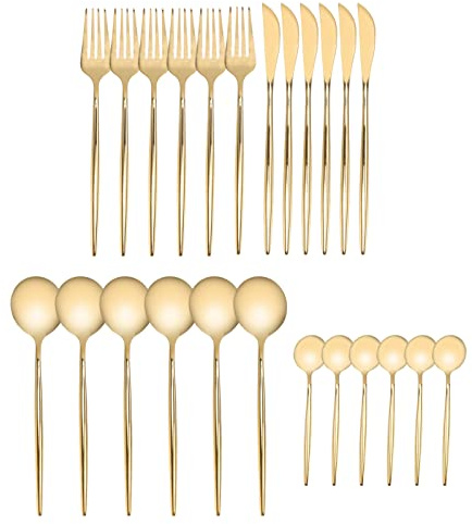 Vistreck Set di Posate Dorate da 24 pezzi: Eleganti Posate in Acciaio Inossidabile per Case, Feste, Matrimoni
