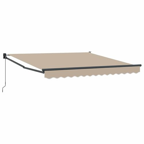 hliofuir Toldo con brazo articulado retráctil de 350 x 250 cm, toldo manual de poliéster y aluminio para terraza y jardín, brazo articulado, protección solar y sombra, color beige