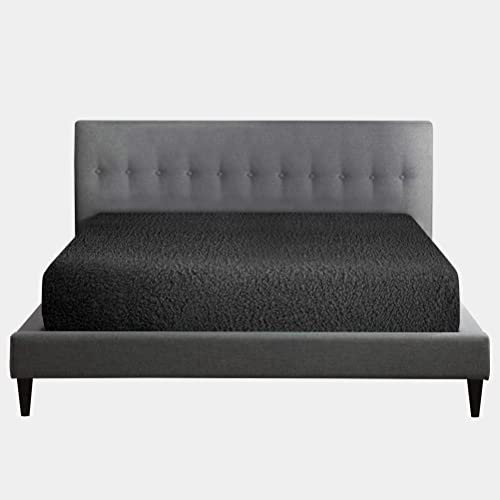 Teddy Fleece Fitted Sheet, Thermal Warm Elastic Bottom Sheet Double, Washable 100% Polyester Fluffy Fitted Bed Sheet, Charcoal