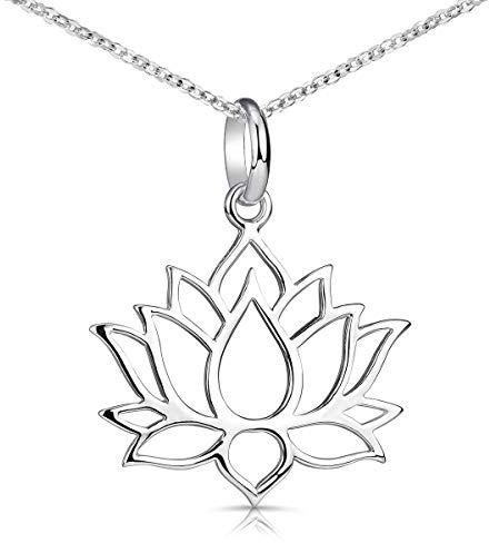 Lotusblüte Anhänger Silber 925 mit Kette für Damen oder Mädchen KA-69-S | Lotus Kettenanhänger aus 925 Sterling Silber wahlweise mit 1mm Ankerkette in 40-60cm Länge von MATERIA by Matthias Wagner