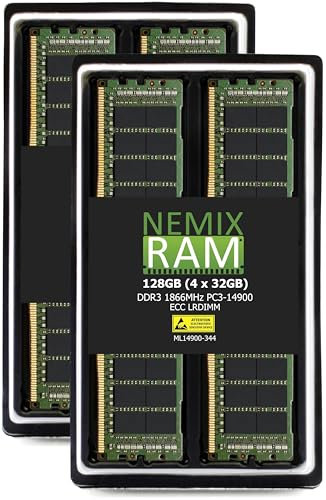 NEMIX RAM Kit de memoria de servidor DDR3 de 128 GB (4 x 32 GB) 1866 MHZ PC3-14900 4Rx4 1,5 V 240 pines ECC LRDIMM de carga reducida