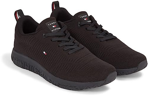 Tommy Hilfiger Herren Runner Sneaker Corporate Knit Rib Runner Sportschuhe, Schwarz (Black), 44