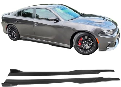 IKON MOTORSPORTS, Side Skirts Compatible with 2015-2023 Dodge Charger SRT, Matte Black PP Sideskirt Rocker Moulding
