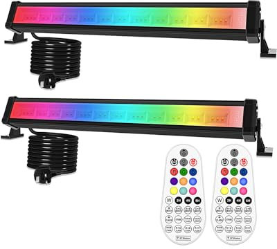 MEIHUA RGB Flood Lights Bar, 42W Led Wall Washer Light with 360° RF Remote Control, 10 Colors 12 Modes Colour Changing Stage Lights for Parties Birthday Disco Garden Festival Decorative Light 2Pack