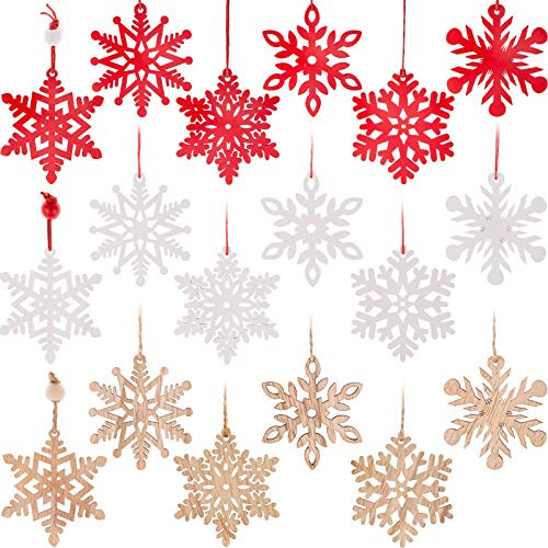 MELLIEX 18 Stück Holzanhänger Weihnachten,Schneeflocke Christbaumschmuck Holz Ornamente Weihnachtsschmuck Weihnachtsanhänger Geschenk Deko