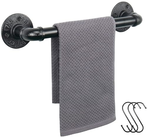 Jeasor Porte-Serviettes Robuste en Tuyau Industriel, Fixation Murale Rustique, pour Salle de Bain (Noir, 30,5 cm)