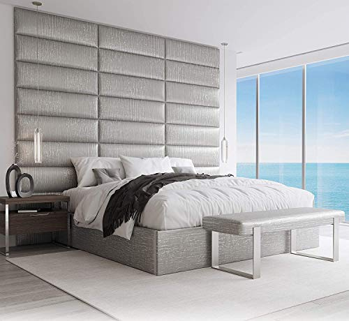 VANT Upholstered Accent Wall Panels - Packs of 4 - Easy to Install - Twin-King Size Headboard (91cm Wide,Metallic Silver)