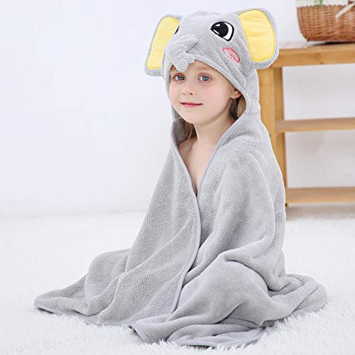 Kapuzen-Handtuch für Kinder | niedliches Tier-Design | Strand- oder Badetuch | Ultra weich und extra groß | Premium Badetuch mit Kapuze für Mädchen und Jungen, 70 x 120 cm (Elefant)
