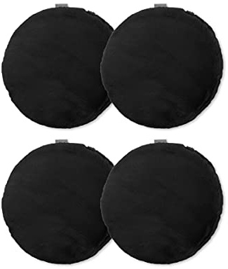 jilda-tex 4er-Set Sitzpolster Sitzkissen Stuhlkissen Bodenkissen Stuhlauflage Plüschmatte mit Füllung in Felloptik Rabbit Deluxe 750 GSM Kunstfell Fellimitat (Schwarz, 4X Ø 37 cm)