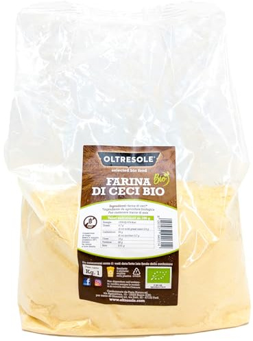 Oltresole, Farina Italiana di Ceci Biologici 1 Kg, Farina Senza Glutine 100% di Legumi Italiani, Ricca di Proteine e a Basso Contenuto di Carboidrati, Ideale per Ricette Salutari, Vegan