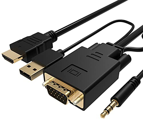 Cable VGA a HDMI de 6 pies, adaptador VCOM VGA a HDMI con alimentación USB y audio, salida de fuente VGA de PC de 1080 p a 60 Hz a TVMonitor con conector HDMI, macho a macho para computadora de