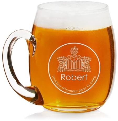 Maverton Chope à Bière Gravée, Cadeau personnalisée pour lui | Capacité : 500 ml, Cadeau d’anniversaire homme, Verre à Bière avec gravure, Houblon