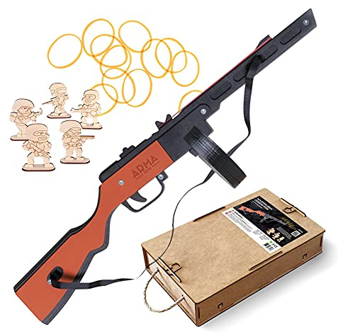 Arma Toys PPSch 41 Holzgewehr Miniaturmodell Sowjetische Maschinenpistole PPScha Spielzeug Gummiband Kinder Deko Scheibenschießen, 695 x 173 x 128 mm, (AT007K)