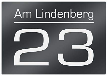 Hausnummer Anthrazit RAL 7016 mit Gravur - Hausnummernschild mit Straßenname, Zahl, Ziffer - Schild inkl. fischer Dübel Schrauben Set - Türschild ist witterungsbeständig - 160x140mm Variante 1