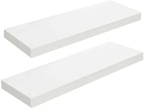 HOOBRO Flytande hyllor, vägghylla set med 2, 60 cm hängande hylla med osynliga fästen, för badrum, sovrum, toalett, kök, kontor, vardagsrumsdekor, vit WT60BJ01
