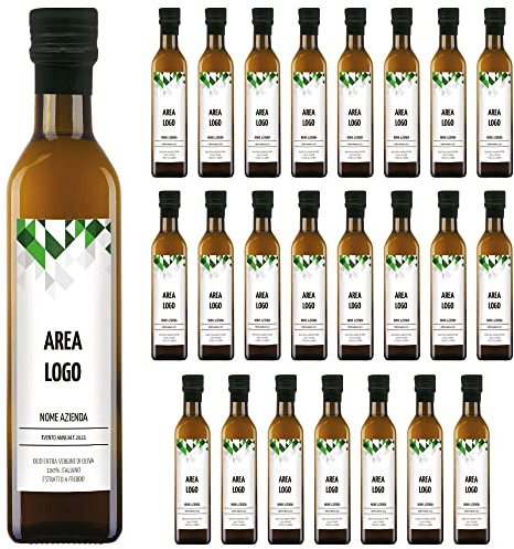 24 bottiglie personalizzate di Olio Extra Vergine di Oliva - Gadget aziendale personalizzato, Idea per regali aziendali, strenne natalizie e merchandising (0,25L, Triangoli)