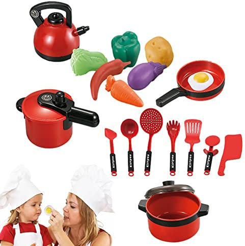 Aferzov -Küchen-Spielset | Pretend Küchenzubehör Spielzeug | Kinderküchenspielzeug mit Spieltöpfen und Pfannen, Kochutensilien, Spielzeugnahrung, Geschenken für Mädchen und Jungen