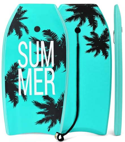 GYMAX Surfbrett, Schwimmbrett mit Zugseil & EPS Schaumstoff-Kern, Bodyboard Surfboard für Kinder & Erwachsene