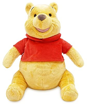 Disney Store Official Pooh Medium Soft Toy for Kids, Cuddly Character with Fuzzy Texture and Embroidered Details, Red T-Shirt, Disney Plushy Suitable for All Ages