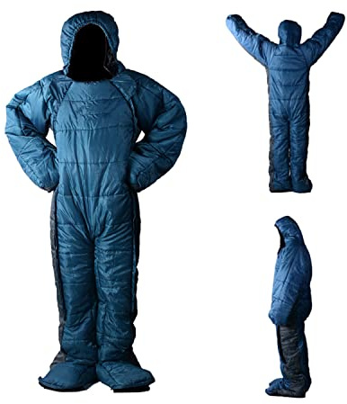 Human Walking Sleeping Bag, Adult Sleeping Bag for Camping Cold Weather 0 Degree, Mummy Style Lightweight Humanoid Sleeping Bag, Outdoor Wearable Warm Sleeping Suit for Men and Women