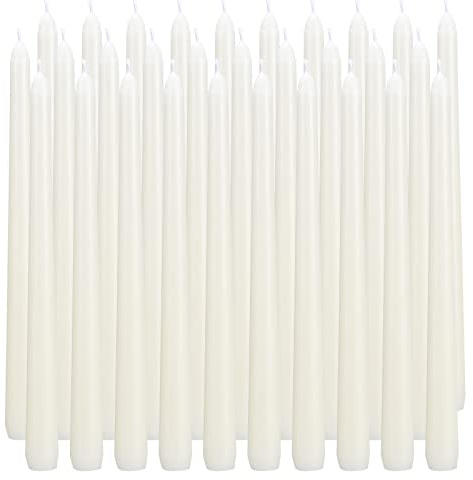 qinxiang 30 Pack Ivory Taper Candles, 10 inch (H) Dripless, Unscented Dinner Candle, Smokeless Taper Candles, Paraffin Wax with Cotton Wicks, Approxinately 7-8Hours Burn Time