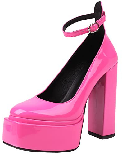 StyliShoes Scarpe da donna eleganti con plateau e tacco alto con cinturino alla caviglia, Fucsia 1, 44 EU