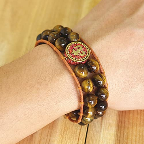 10 mm stenpärlor herrarmband vintage läder wrap armband buddhism chakra armband män handgjorda smycken