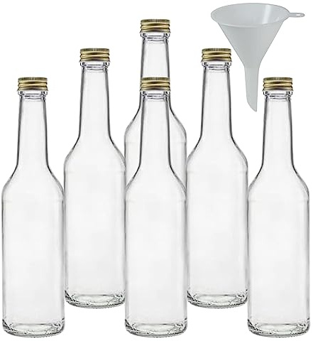 mikken 6 kleine Glasflaschen 350ml Likörflasche Saftflasche 350 ml zum befüllen + 1 Trichter