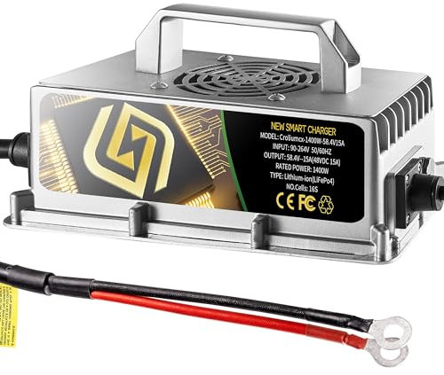 Croliumcx Batteries au lithium LiFePO4 16s < 51,2 V 58,4 V, 15 A, 48 V, 15 A, sortie nominale CC, chargeur de batterie au lithium 48 V 51,2 V