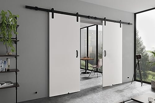 KIER FURNITURE Schiebetüren RETRO - Schiebetür Komplettset Schiene Komplettset Mit Tür – Zimmertüren Mit Zarge Komplett - B212xH205xT1,6 cm - Weiß