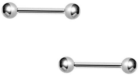 DENI 2 x Brustwarzenpiercings, gerade, Barbell, Länge 10 mm, Dicke 1,2 mm, Kugeln 3 mm., Silber