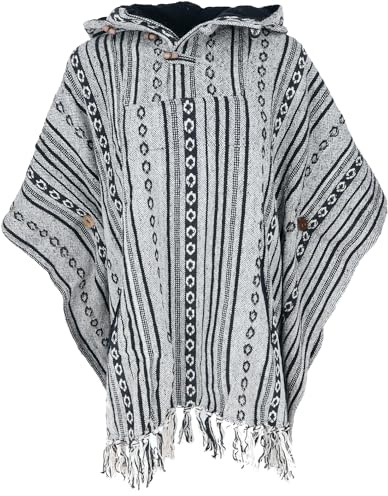 GURU SHOP Cape, etnisk poncho, andino poncho, herr/dam, svart, bomull, storlek: en storlek, Grå/svart, one size