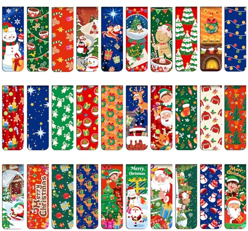 MWOOT 30 Stück Weihnachts Magnetische Lesezeichen, Xmas Magnetic Bookmarks, Magnet Lesezeichen mit Schneeflocke Design, Magnet Buchklammern für Bücherliebhaber, Studenten, Partygeschenke (2x6CM)