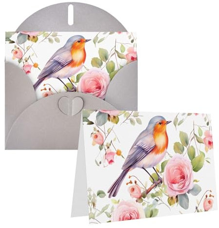 WSOIHFEC Grußkarten mit Blumenmuster, Aquarell-Rotkehlchen-Motiv, Weihnachtskarten mit Umschlägen, Dankeskarte für Freunde, lustige Blanko-Notizkarten für Hochzeit, Geburtstag, Business,