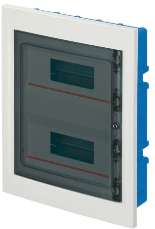 Unité encastrée pour plaques de plâtre, Tableau à Disjoncteurs Électriques, 24 (2 x 12) modules, avec bornier 6 x 10 mm, blanc, IP40, porte en polycarbonate fumé - EC63524BE