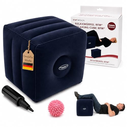 FabaCare Bandscheibenwürfel mit Igel Massageball, Entlastungswürfel, Stufenbettlage, Bandscheibenkissen, Lagerungskissen Beine, Beinablage für Rückenübungen, Beinhochlagerungskissen ist aufblasbar