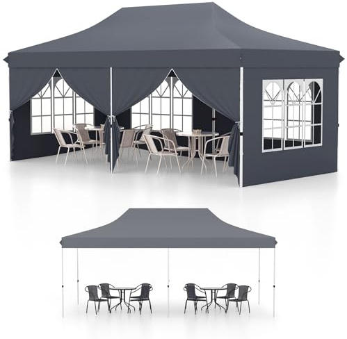 HOMASIS Gazebo da Giardino 3x6m, Gazebo Esterno Resistente Pop Up con 6 Pannelli Laterali e Finestre, 3 Altezze Regolabili, Tenda da Giardino per Matrimoni, Feste, Eventi Commerciali (Grigio)