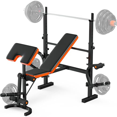 XDDIAS Hantelbank Verstellbar für Zuhause, Flach-/Schrägbank mit Squat Rack,Langhantelbank für Krafttraining, 350 kg Belastbarkeit