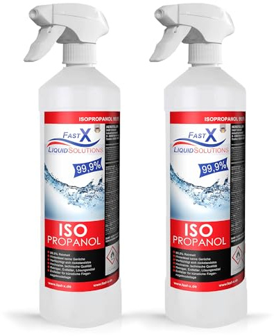 Fast-X Isopropanol 99,9% 1 Liter Isopropylalkohol (IPA) | Hochreiner Reinigungsalkohol, Reiniger & Entfetter, Schnell Verdunstend, Praktische Sprühflasche, Made in Germany